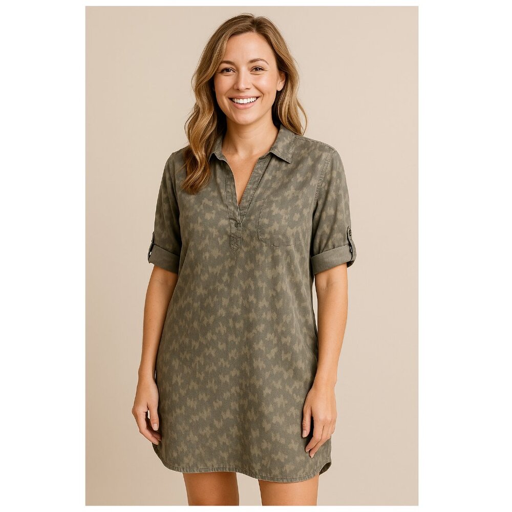 XXL Philosophy Tencel Long Pullover Shirt Dress Brushed Cougar Camo Print PLUS